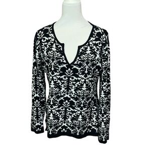 Boston Proper Black and White Patterned Sweater